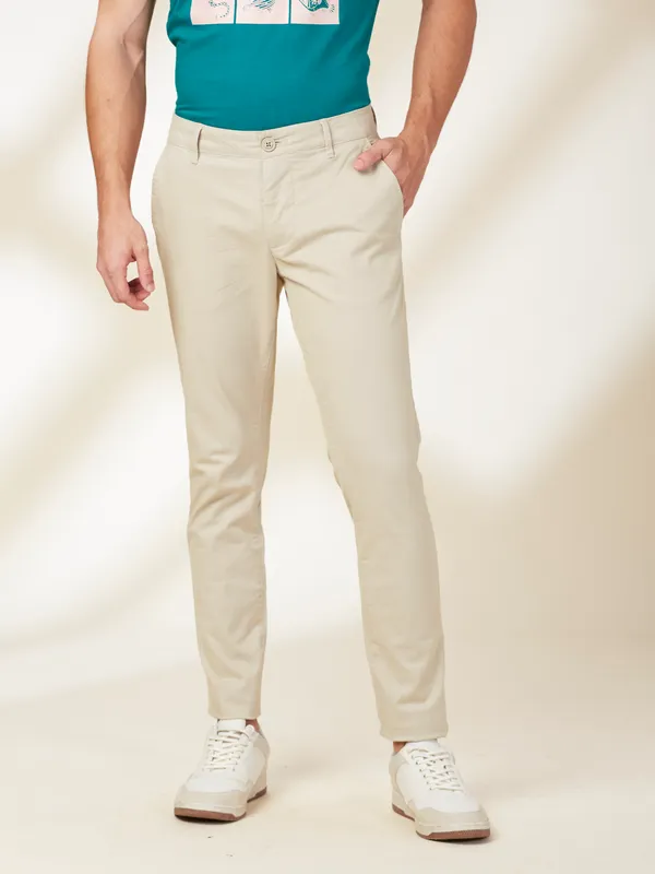 Being Human Clothing Men Beige Solid Trouser