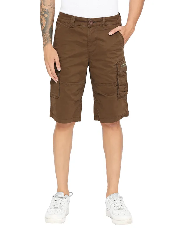 Being Human Men Cargo Fit Shorts-Brown
