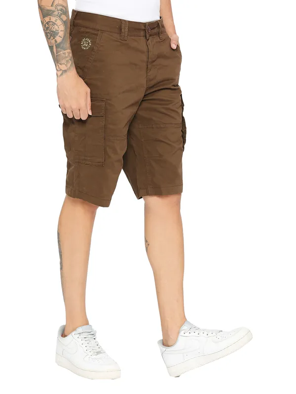 Being Human Men Cargo Fit Shorts-Brown