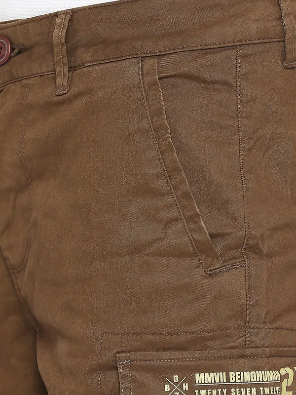Being Human Men Cargo Fit Shorts-Brown