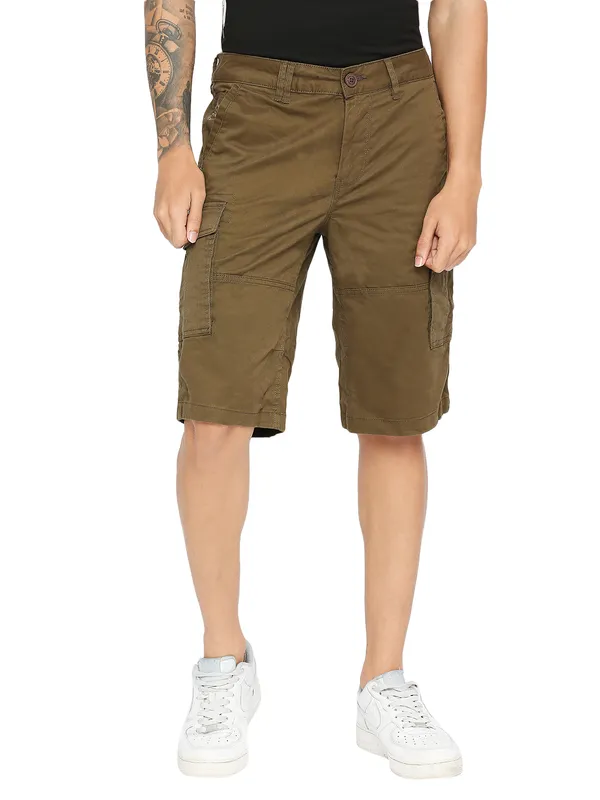 Being Human Men Cargo Fit Shorts-Green