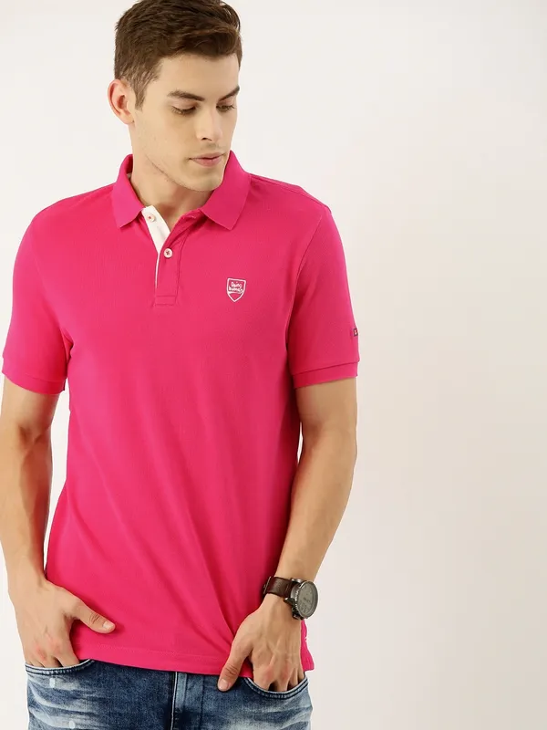 Being Human Regular Fit Men Polo Neck T-Shirts-Beet Root