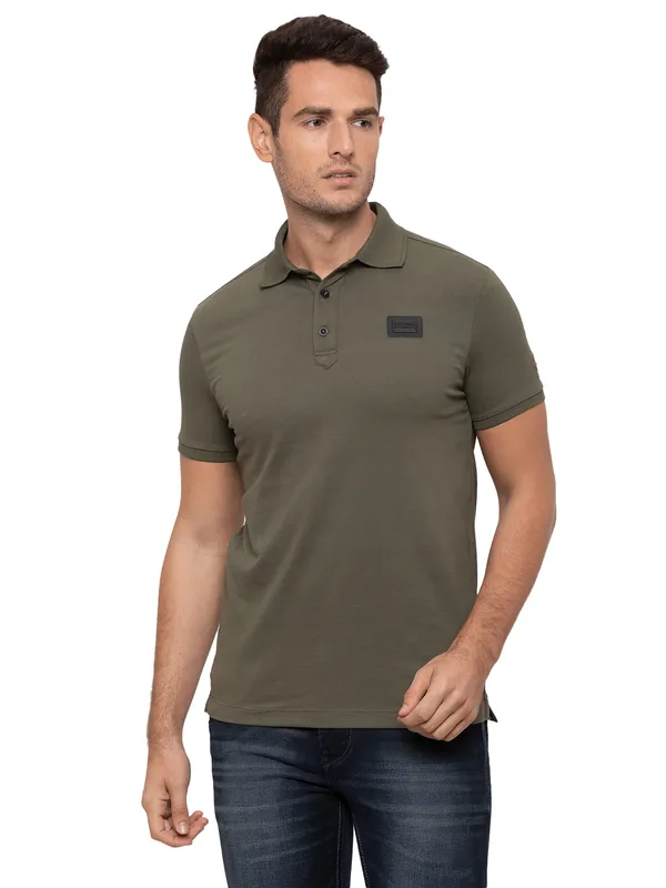 Being Human Regular Fit Men Polo Neck T-Shirts-Army