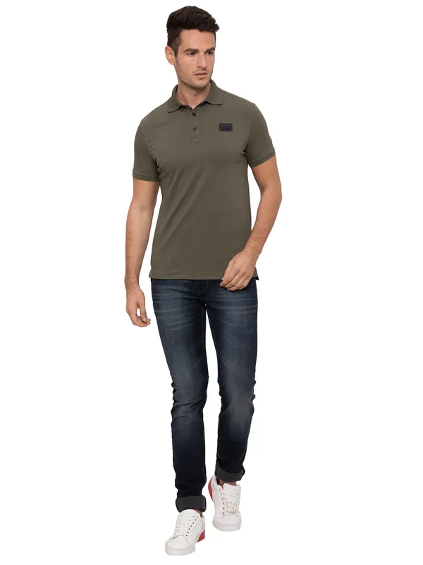 Being Human Regular Fit Men Polo Neck T-Shirts-Army