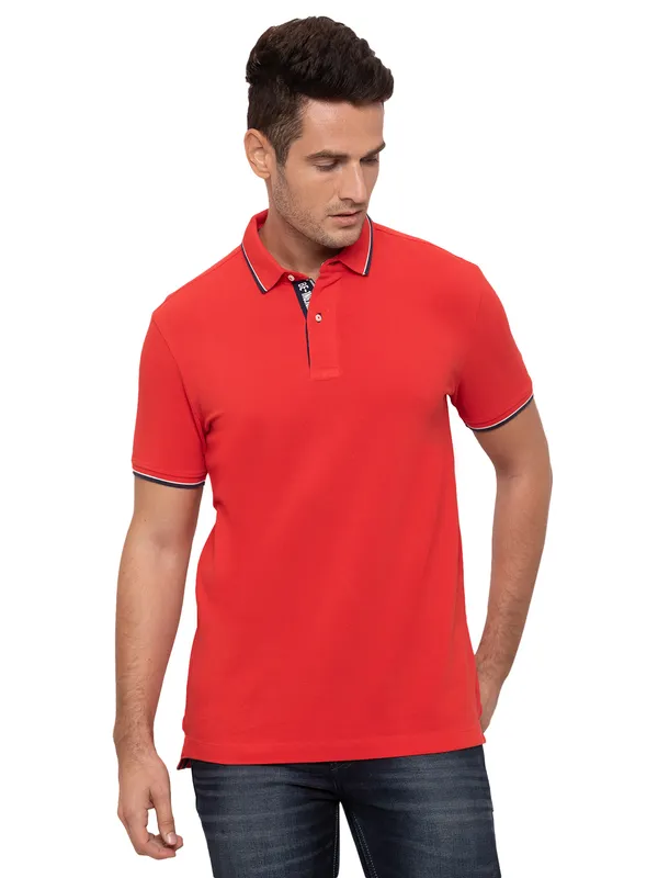 Being Human Clothing Men Regular Fit Polo Neck T-Shirts-Luminous Red