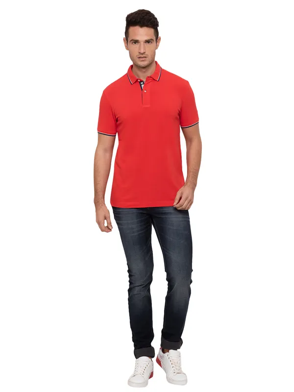 Being Human Clothing Men Regular Fit Polo Neck T-Shirts-Luminous Red