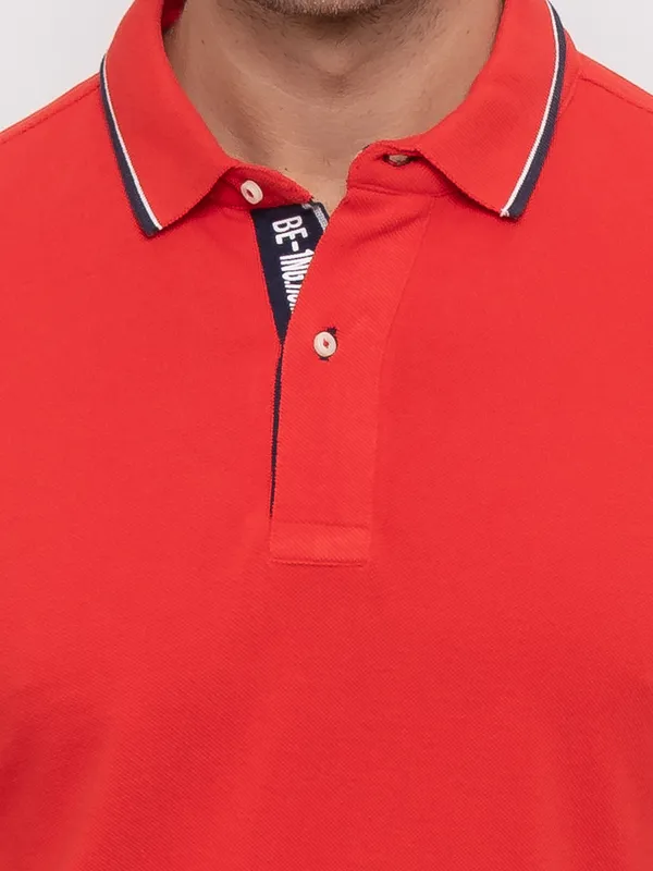 Being Human Clothing Men Regular Fit Polo Neck T-Shirts-Luminous Red