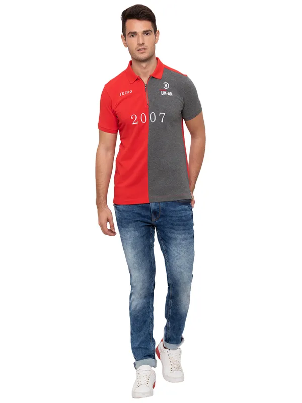 Being Human Regular Fit Men Polo Neck T-Shirts-Luminous Red