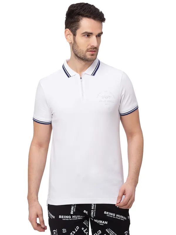 Being Human Clothing Men Regular Fit Polo Neck T-Shirts-White