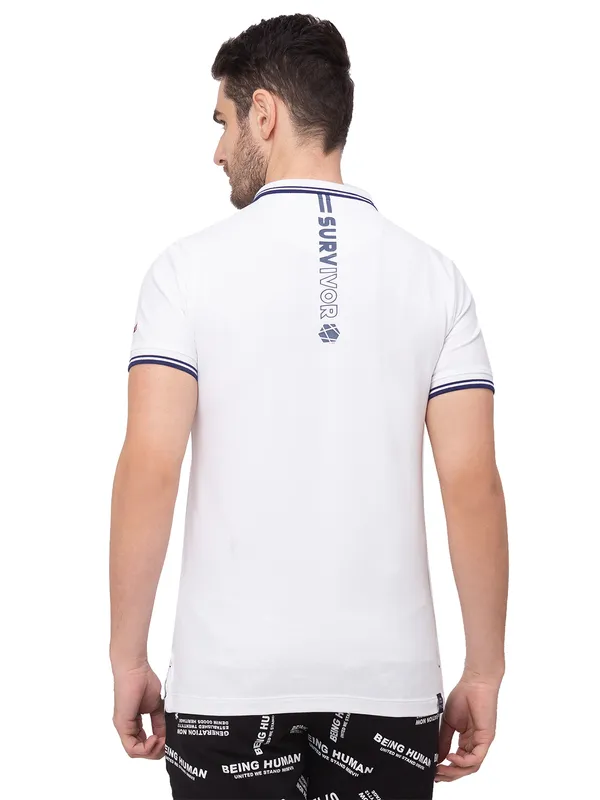 Being Human Clothing Men Regular Fit Polo Neck T-Shirts-White