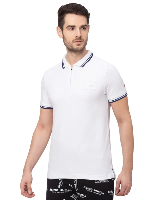 Being Human Clothing Men Regular Fit Polo Neck T-Shirts-White