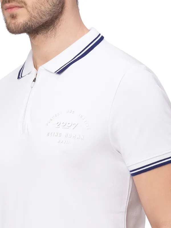 Being Human Clothing Men Regular Fit Polo Neck T-Shirts-White