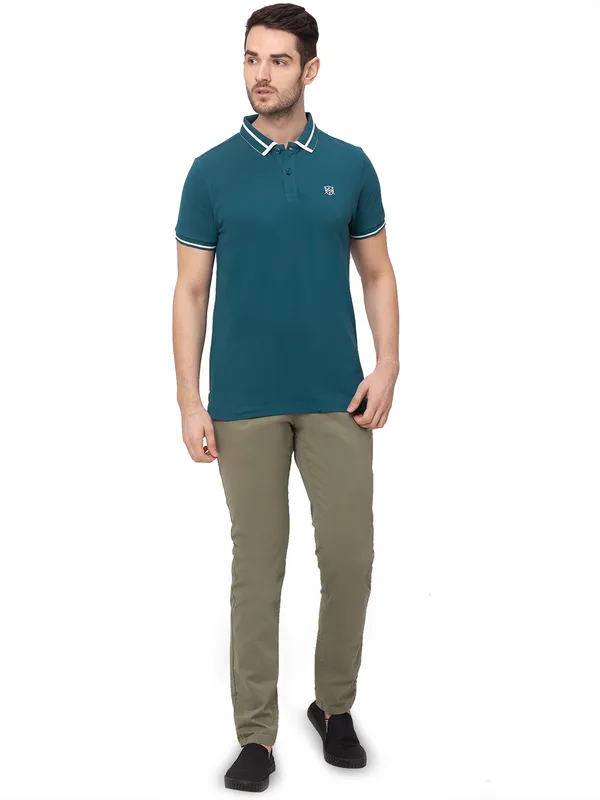 Being Human Regular Fit Men Polo Neck T-Shirts-Deep Teal
