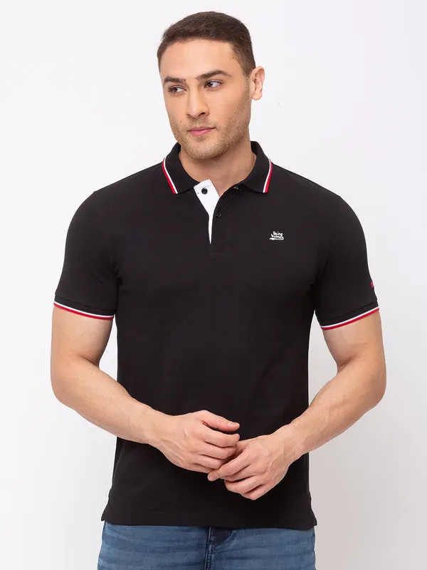 Being Human Regular Fit Men Polo Neck T-Shirts-Black