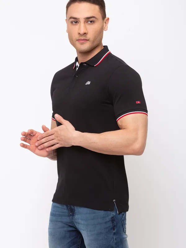 Being Human Regular Fit Men Polo Neck T-Shirts-Black