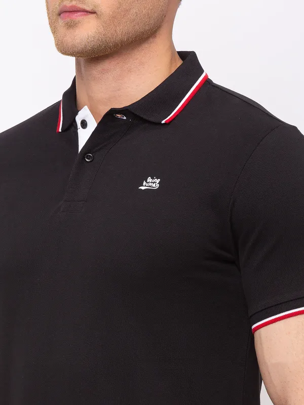 Being Human Regular Fit Men Polo Neck T-Shirts-Black