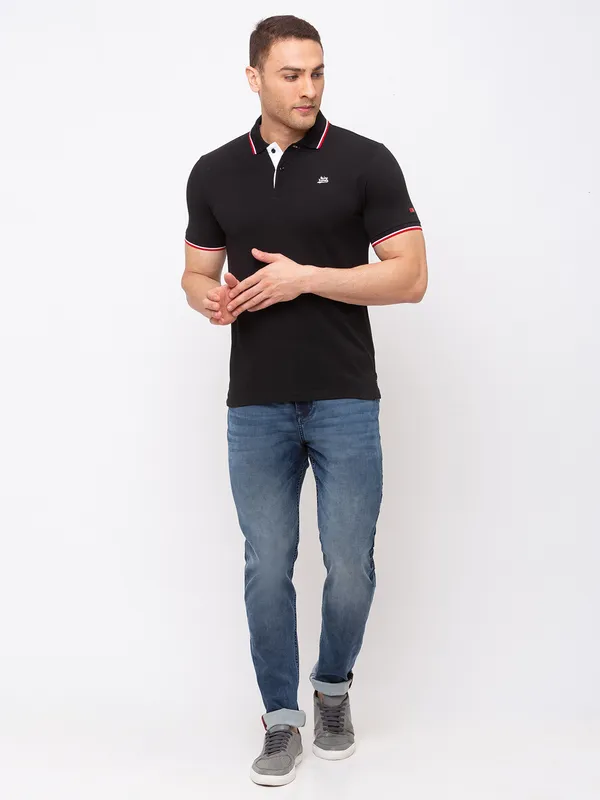 Being Human Regular Fit Men Polo Neck T-Shirts-Black