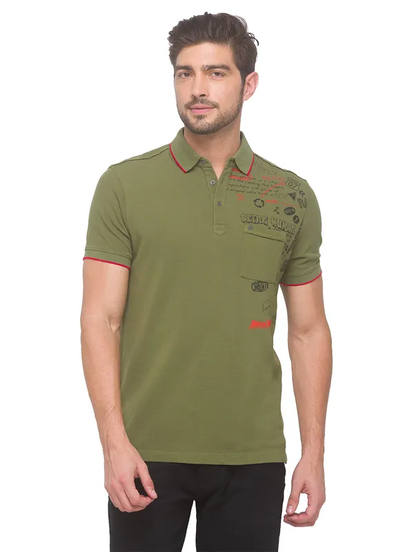 Being Human Regular Fit Men Polo Neck T-Shirts-Olive