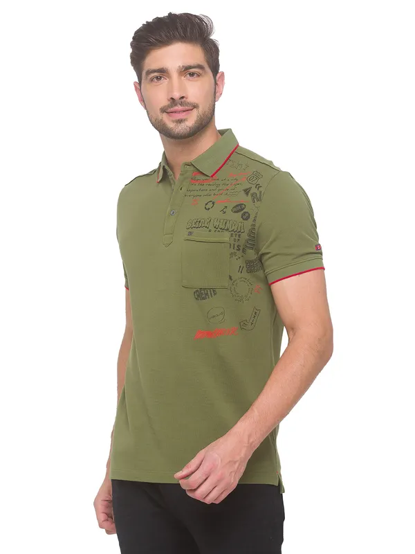 Being Human Regular Fit Men Polo Neck T-Shirts-Olive