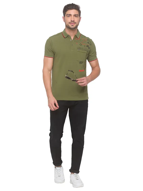 Being Human Regular Fit Men Polo Neck T-Shirts-Olive