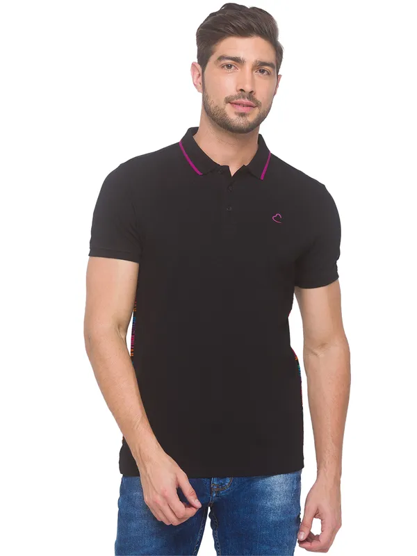 Being Human Clothing Men Regular Fit Polo Neck T-Shirts-Black