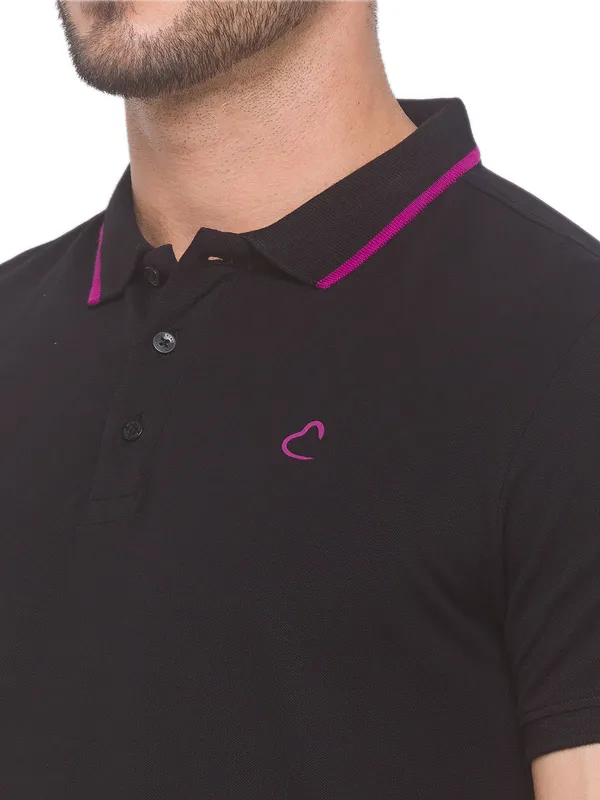 Being Human Clothing Men Regular Fit Polo Neck T-Shirts-Black