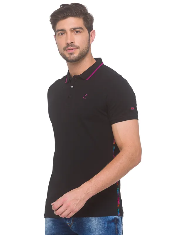 Being Human Clothing Men Regular Fit Polo Neck T-Shirts-Black