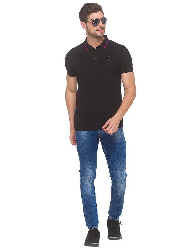 Being Human Clothing Men Regular Fit Polo Neck T-Shirts-Black