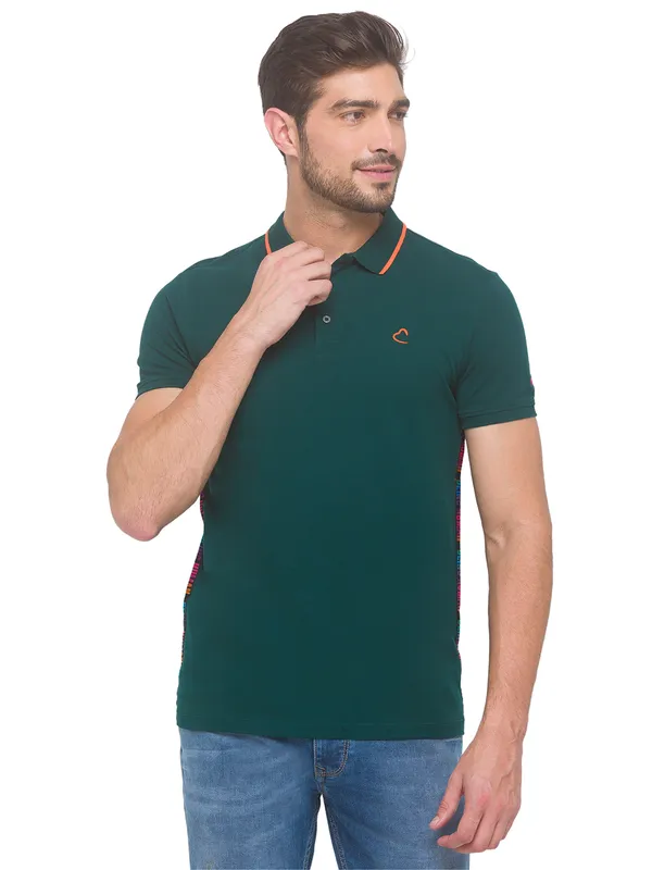 Being Human Clothing Men Regular Fit Polo Neck T-Shirts-Forest Green