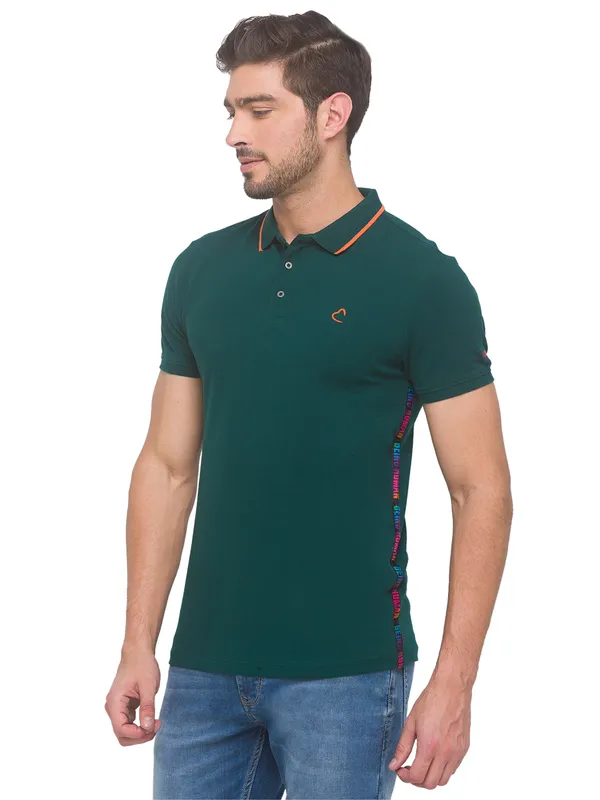 Being Human Clothing Men Regular Fit Polo Neck T-Shirts-Forest Green