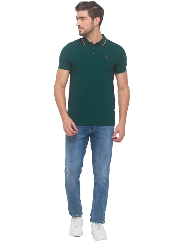 Being Human Clothing Men Regular Fit Polo Neck T-Shirts-Forest Green