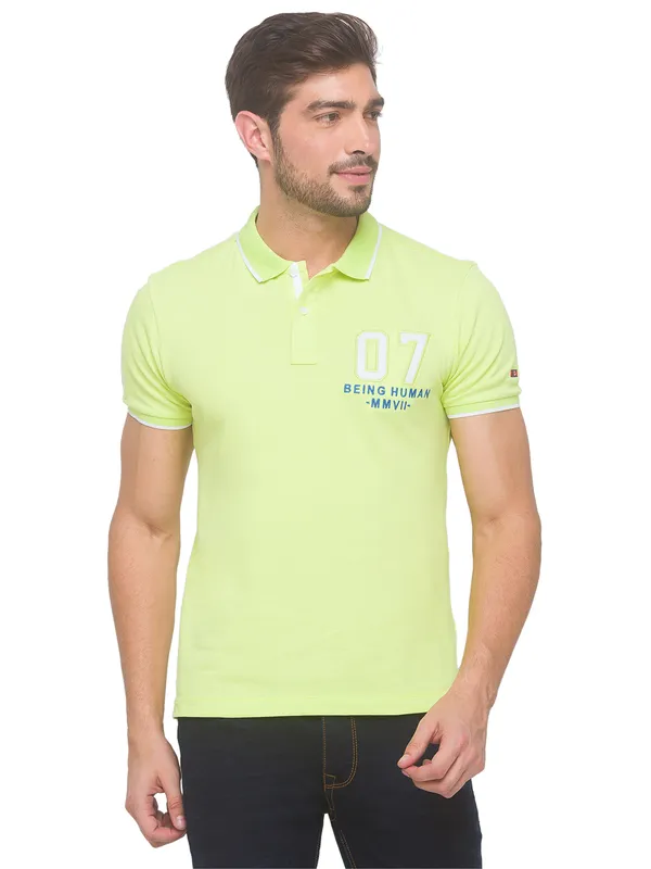 Being Human Regular Fit Men Polo Neck T-Shirts-Wax Yellow