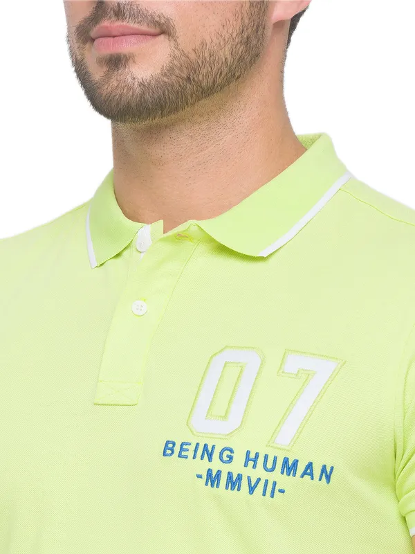 Being Human Regular Fit Men Polo Neck T-Shirts-Wax Yellow