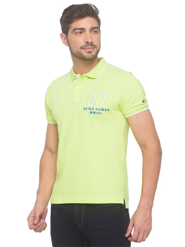 Being Human Regular Fit Men Polo Neck T-Shirts-Wax Yellow