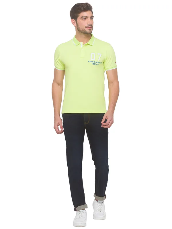 Being Human Regular Fit Men Polo Neck T-Shirts-Wax Yellow