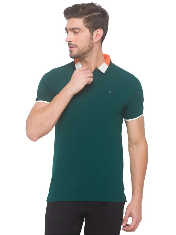 Being Human Regular Fit Men Polo Neck T-Shirts-Forest Green