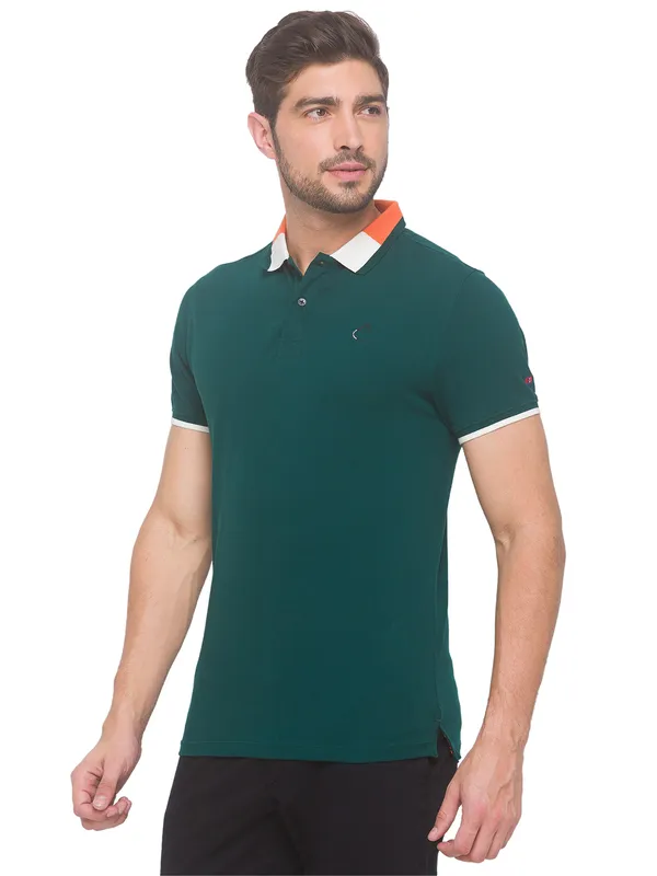 Being Human Regular Fit Men Polo Neck T-Shirts-Forest Green