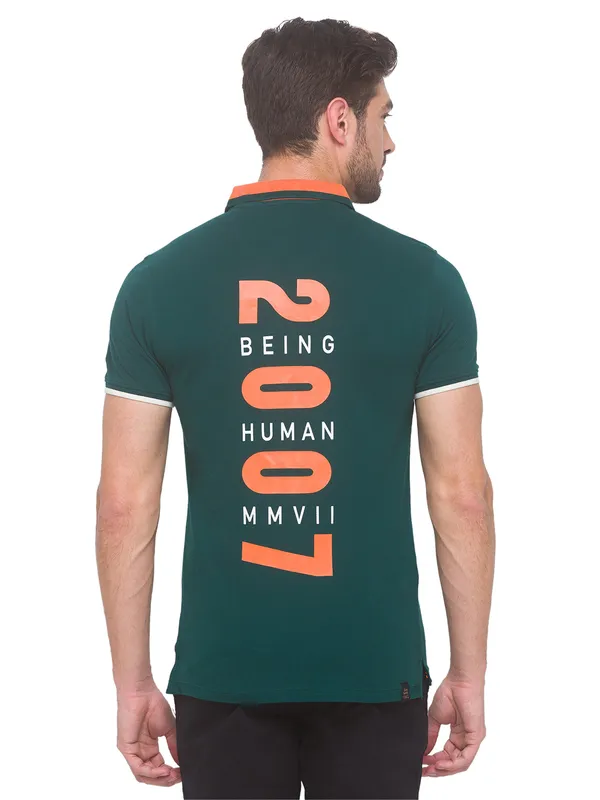 Being Human Regular Fit Men Polo Neck T-Shirts-Forest Green