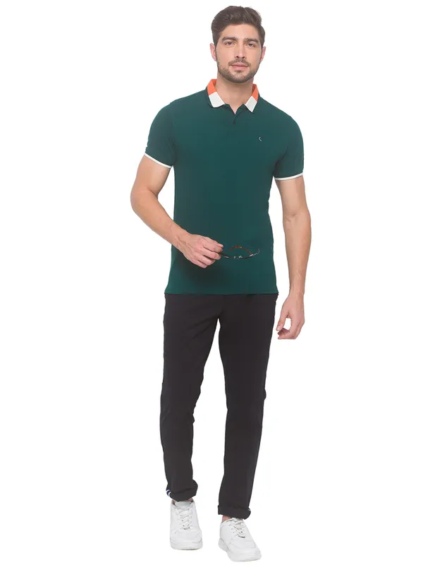 Being Human Regular Fit Men Polo Neck T-Shirts-Forest Green