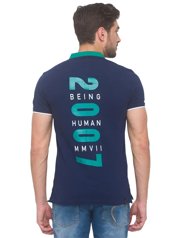 Being Human Regular Fit Men Polo Neck T-Shirts-Navy