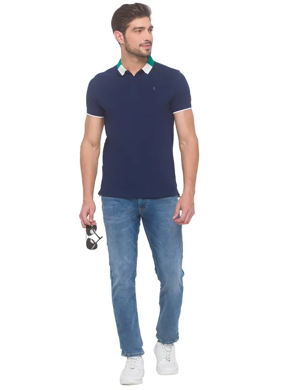 Being Human Regular Fit Men Polo Neck T-Shirts-Navy