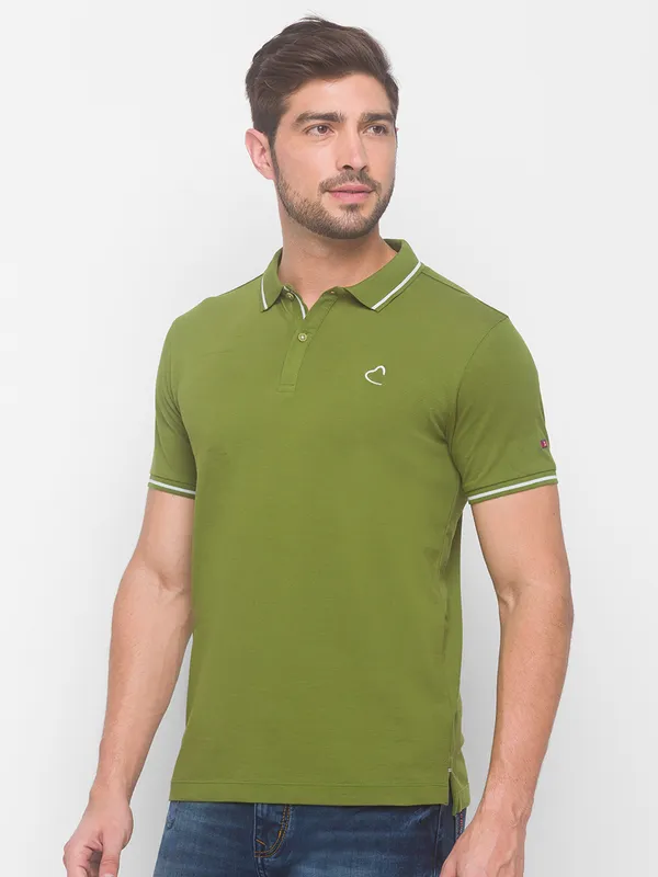 Being Human Regular Fit Men Polo Neck T-Shirts-Dk. Green