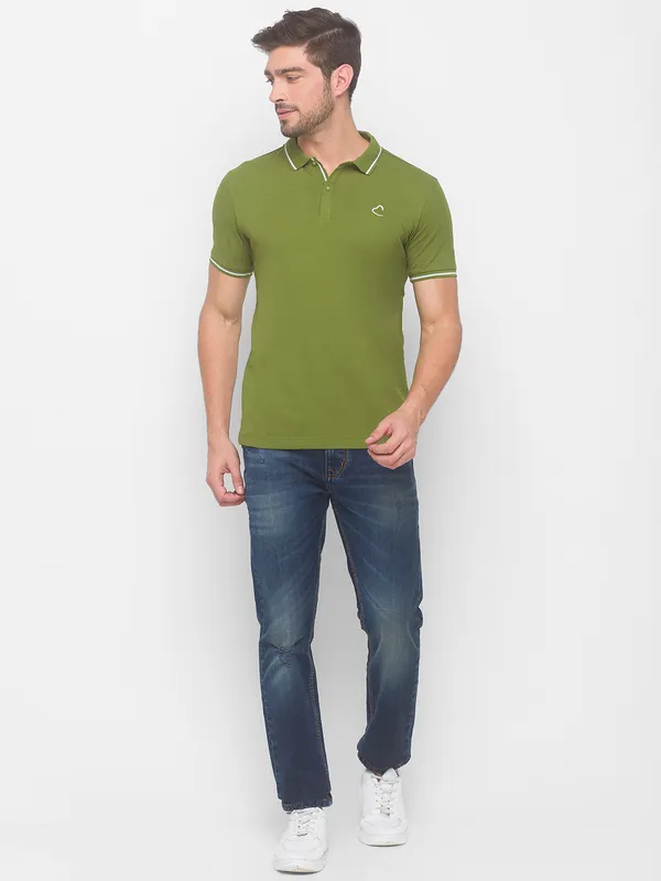 Being Human Regular Fit Men Polo Neck T-Shirts-Dk. Green