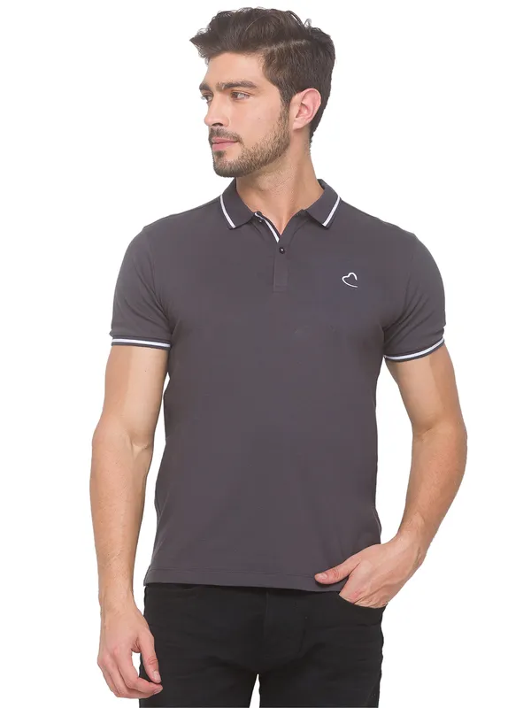 Being Human Regular Fit Men Polo Neck T-Shirts-Dk. Grey