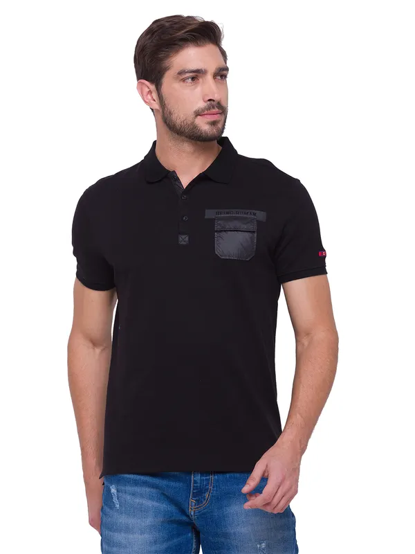 Being Human Regular Fit Men Polo Neck T-Shirts-Black