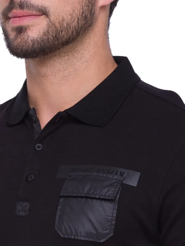 Being Human Regular Fit Men Polo Neck T-Shirts-Black