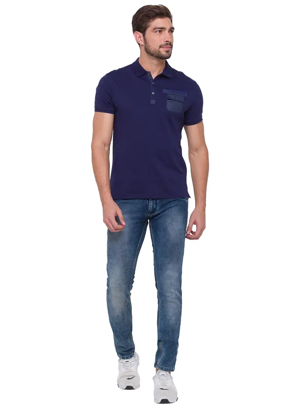 Being Human Regular Fit Men Polo Neck T-Shirts-Navy