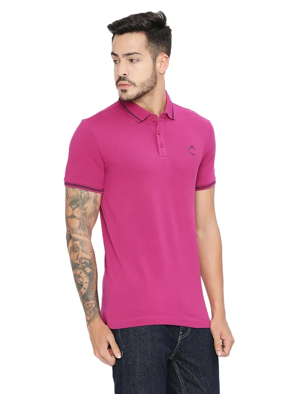 Being Human Regular Fit Men Polo Neck T-Shirts-Fuchsia