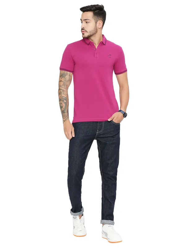 Being Human Regular Fit Men Polo Neck T-Shirts-Fuchsia