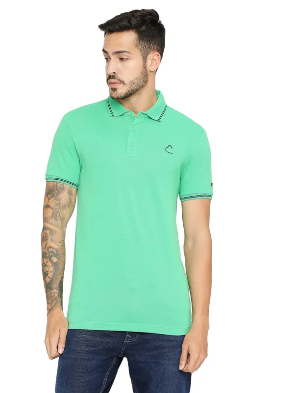 Being Human Regular Fit Men Polo Neck T-Shirts-Sea Green